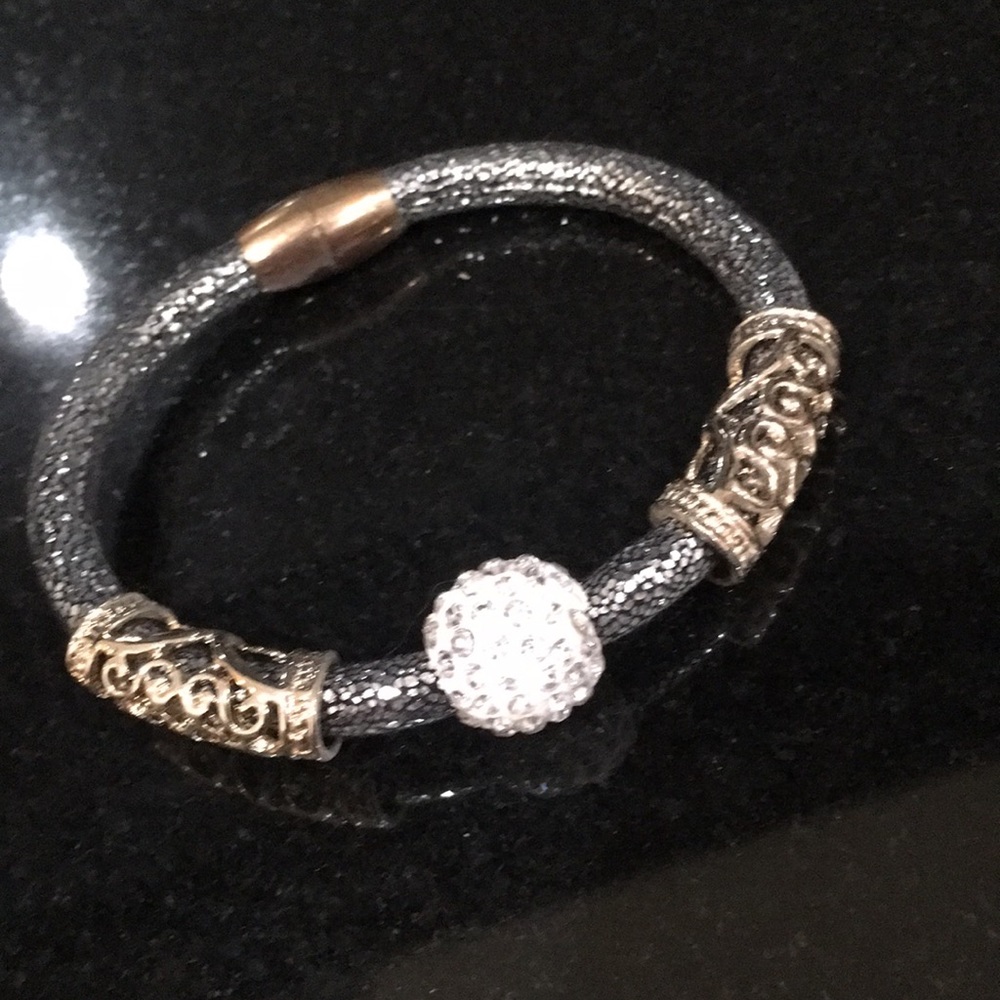 Costume rhinestone embellished magnetic bracelet
